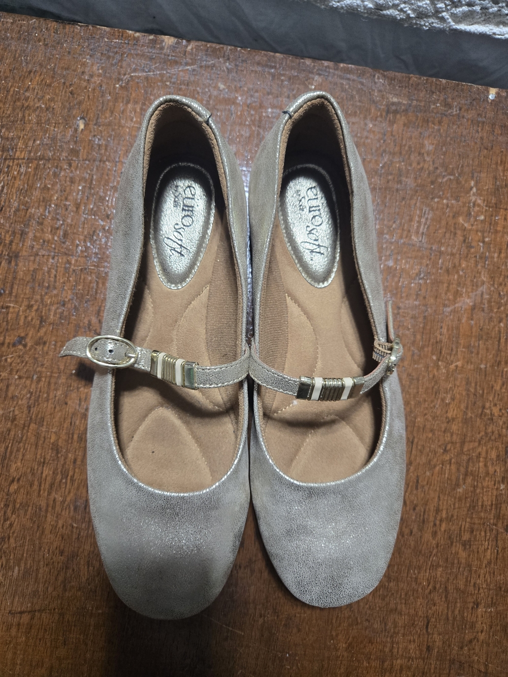Eurosoft Taupe Mary Jane Flats with Adjustable Strap